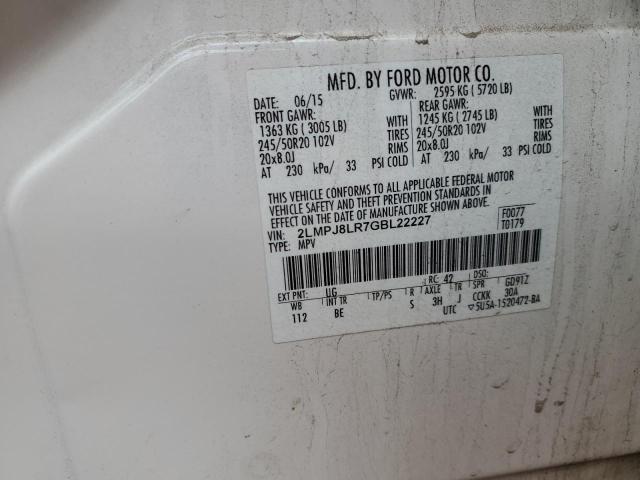 2LMPJ8LR7GBL22227 - 2016 LINCOLN MKX RESERVE თეთრი ფოტო 12