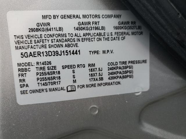 5GAER13D39J151441 - 2009 BUICK ENCLAVE CX SILVER photo 13