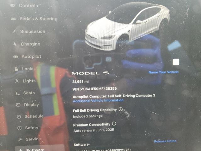 5YJSA1E59MF438359 - 2021 TESLA MODEL S WHITE photo 9