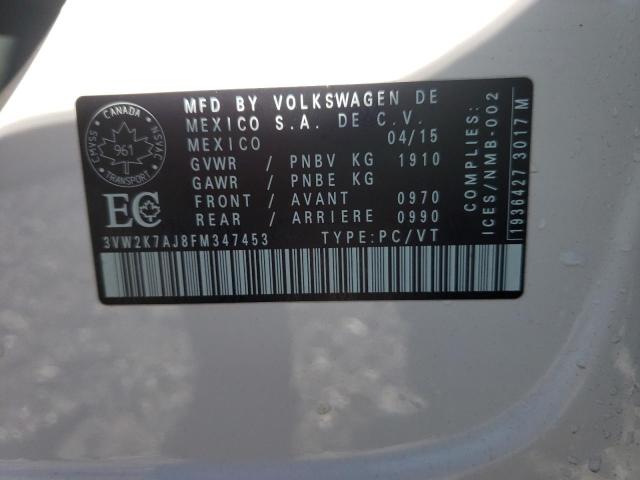 3VW2K7AJ8FM347453 - 2015 VOLKSWAGEN JETTA BASE 白色 照片 10