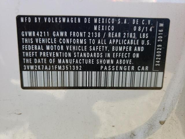 3VW2K7AJ1FM351392 - 2015 VOLKSWAGEN JETTA BASE 白色 照片 12