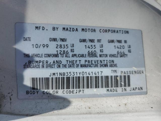 JM1NB3531Y0141417 - 2000 MAZDA MX-5 MIATA BASE WHITE photo 12