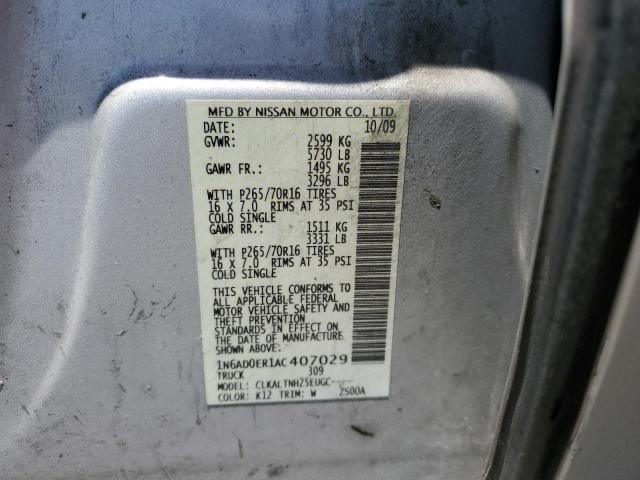 1N6AD0ER1AC407029 - 2010 NISSAN FRONTIER CREW CAB SE SILVER photo 12