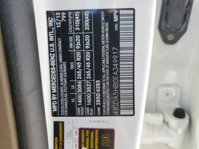 4JGDA5HB0EA349917 - 2014 MERCEDES-BENZ ML 350 4MATIC WHITE photo 12