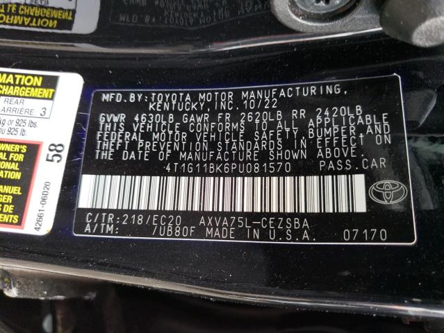 4T1G11BK6PU081570 - 2023 TOYOTA CAMRY SE NIGHT SHADE BLACK photo 12