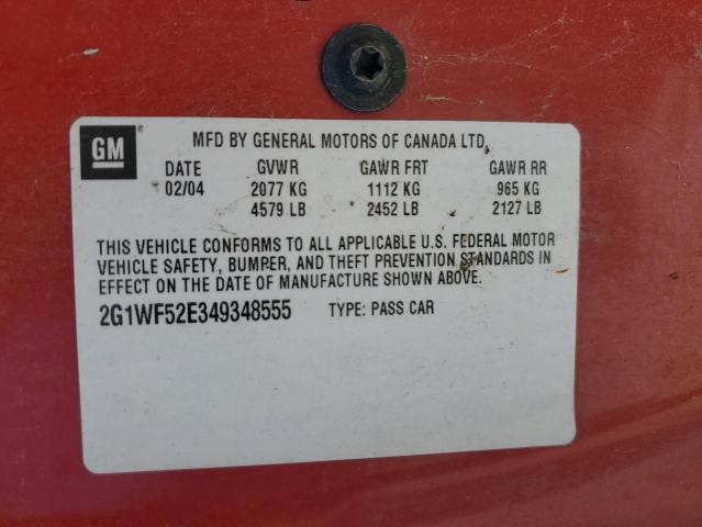 2G1WF52E349348555 - 2004 CHEVROLET IMPALA RED photo 12