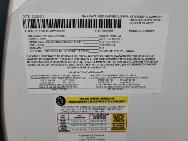 4YDT34129M1533487 - 2021 KUTB TRAILER WHITE photo 10