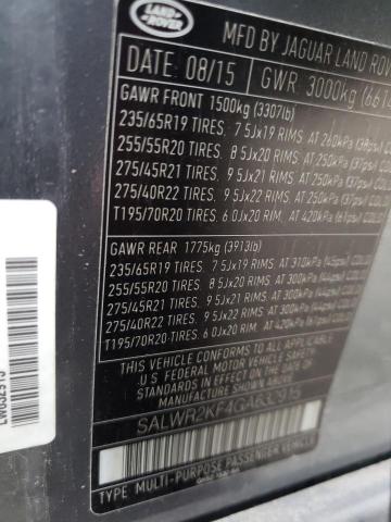 SALWR2KF4GA632915 - 2016 LAND ROVER RANGE ROVE HSE GRAY photo 10