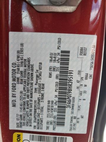 3FA6P0T98HR395191 - 2017 FORD FUSION SE RED photo 13