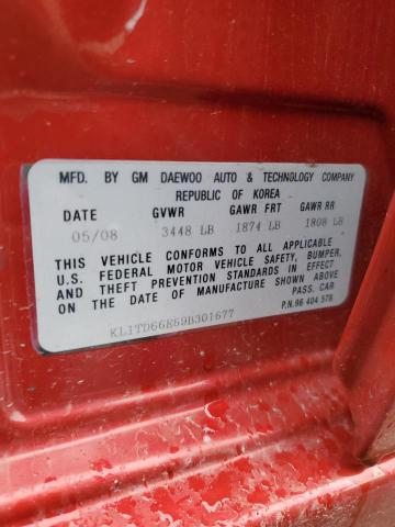 KL1TD66E69B301677 - 2009 CHEVROLET AVEO LS 红色 照片 12