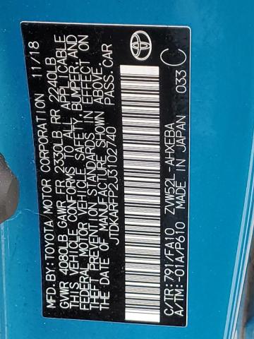 JTDKARFP2J3102740 - 2018 TOYOTA PRIUS PRIM 蓝色 照片 12