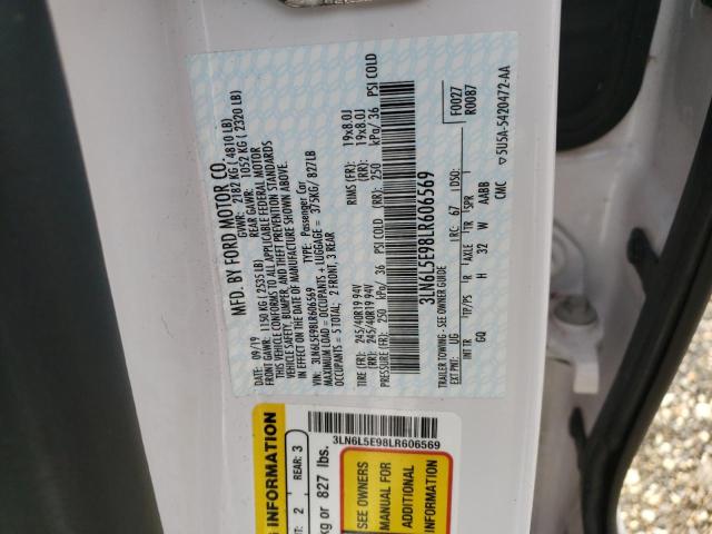 3LN6L5E98LR606569 - 2020 LINCOLN MKZ RESERVE თეთრი ფოტო 12