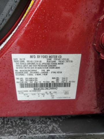 MAJ6S3GL2KC299942 - 2019 FORD ECOSPORT SE წითელი ფოტო 13