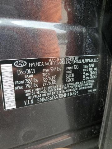 5NMS6DAJ0NH414893 - 2022 HYUNDAI SANTA FE SEL BLACK photo 14