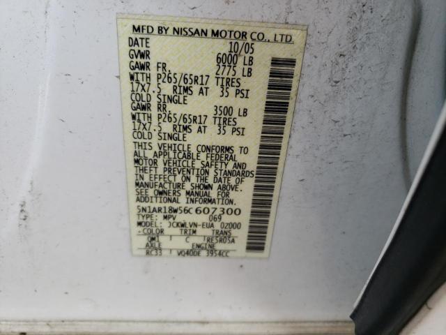 5N1AR18W56C607300 - 2006 NISSAN PATHFINDER LE WHITE photo 13