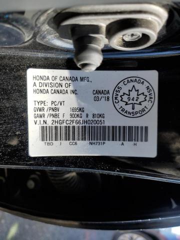 2HGFC2F66JH020051 - 2018 HONDA CIVIC LX BLACK photo 12