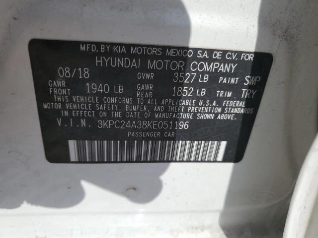 3KPC24A38KE051196 - 2019 HYUNDAI ACCENT SE 白色 照片 12