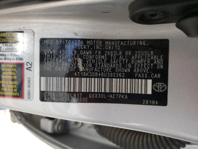 4T1BK3DB4BU392262 - 2011 TOYOTA AVALON BASE SILVER photo 12