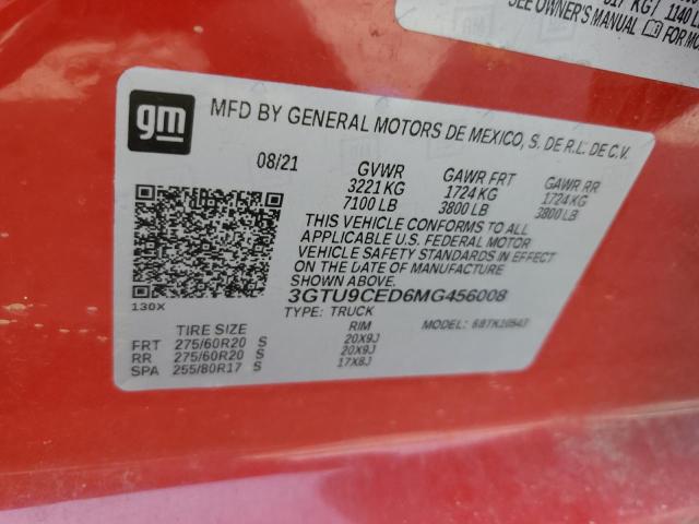 3GTU9CED6MG456008 - 2021 GMC SIERRA K1500 ELEVATION RED photo 12