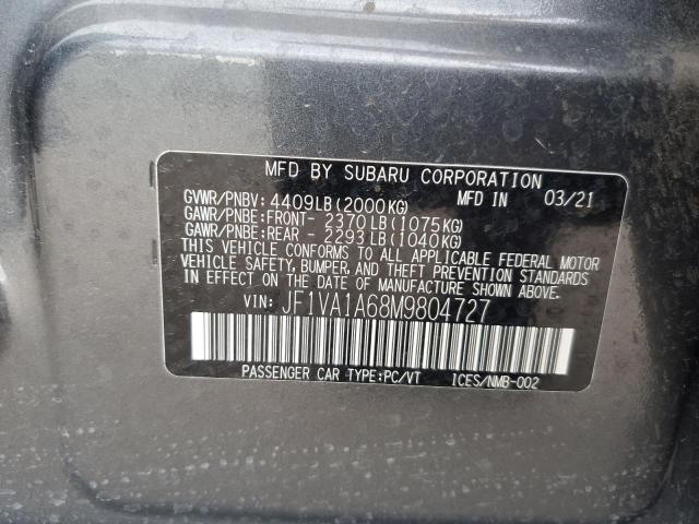 JF1VA1A68M9804727 - 2021 SUBARU WRX CHARCOAL photo 12