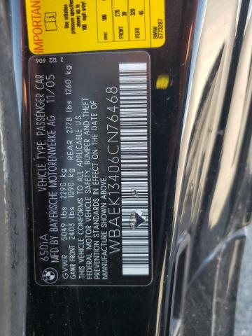 WBAEK13406CN76468 - 2006 BMW 6 SERIES I BLACK photo 12