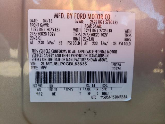 2LMTJ8LP0GBL63635 - 2016 LINCOLN MKX RESERVE 米色 照片 10