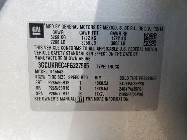 3GCUKREC4FG227585 - 2015 CHEVROLET SILVRDO K1500 LT SILVER photo 12