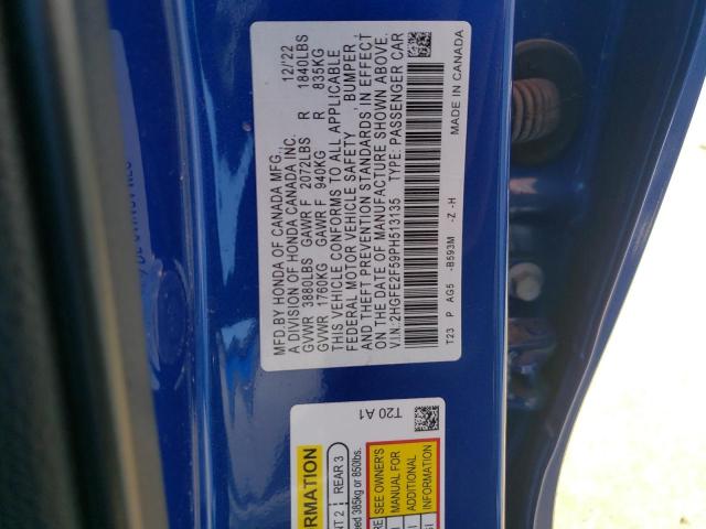 2HGFE2F59PH513135 - 2023 HONDA CIVIC SPORT ლურჯი ფოტო 12