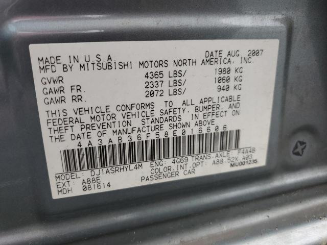 4A3AB36F58E016606 - 2008 MITSUBISHI GALANT ES GRAY photo 13