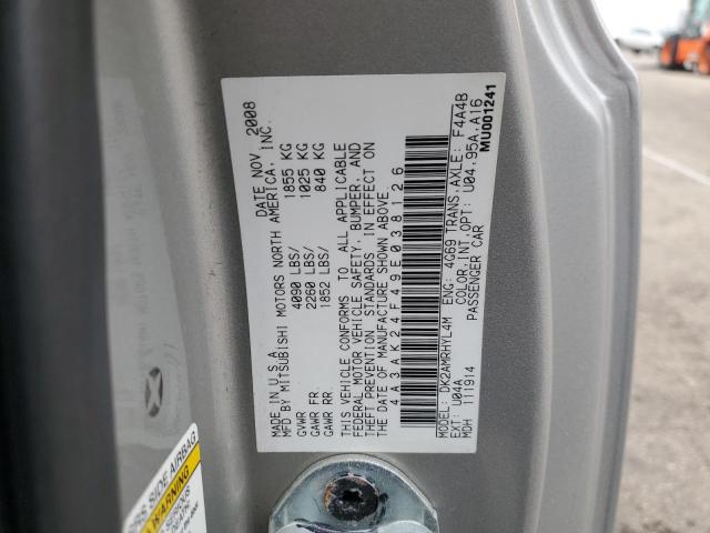 4A3AK24F49E038126 - 2009 MITSUBISHI ECLIPSE GS SILVER photo 12