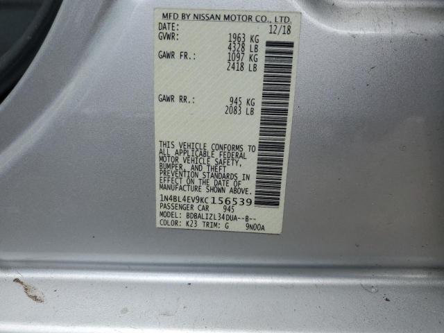 1N4BL4EV9KC156539 - 2019 NISSAN ALTIMA SL 银色 照片 12