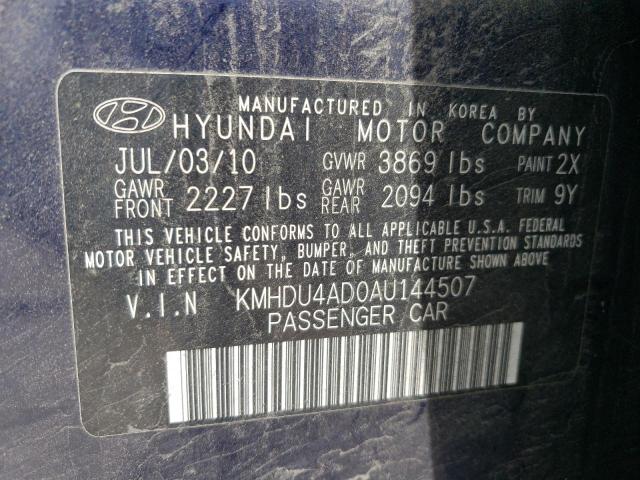 KMHDU4AD0AU144507 - 2010 HYUNDAI ELANTRA BLUE BLUE photo 12