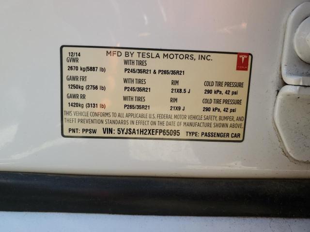 5YJSA1H2XEFP65095 - 2014 TESLA MODEL S WHITE photo 12