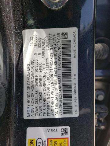 2HGFE2F5XNH586611 - 2022 HONDA CIVIC SPORT 灰色 照片 13