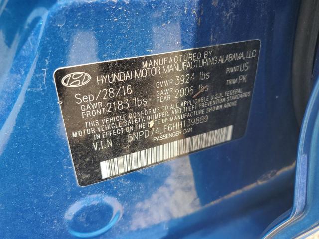 5NPD74LF6HH139889 - 2017 HYUNDAI ELANTRA SE BLUE photo 12