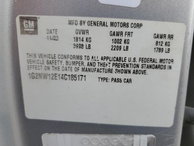 1G2NW12E14C185171 - 2004 PONTIAC GRAND AM GT SILVER photo 12