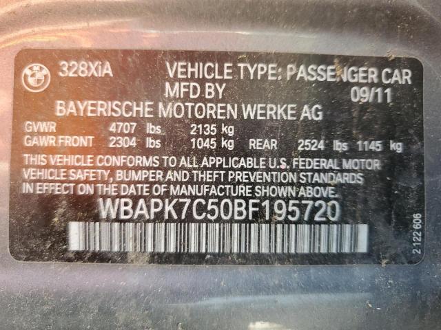 WBAPK7C50BF195720 - 2011 BMW 328 XI GRAY photo 12