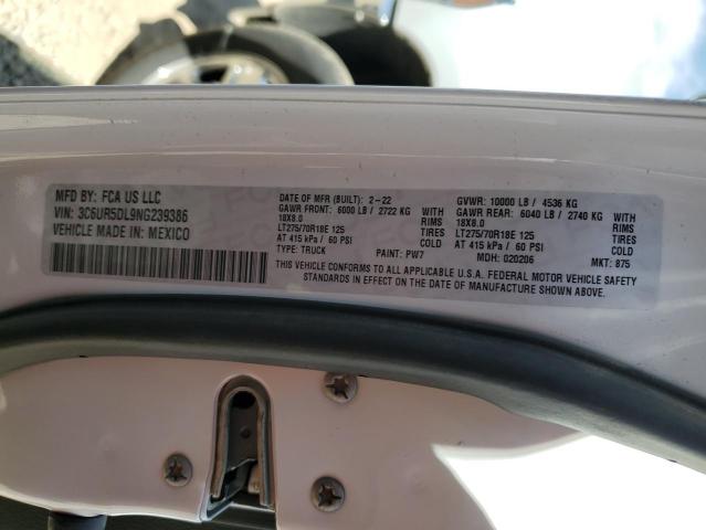 3C6UR5DL9NG239386 - 2022 RAM 2500 BIG HORN/LONE STAR WHITE photo 12