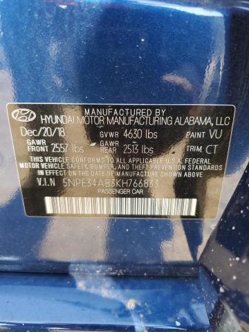 5NPE34AB3KH766833 - 2019 HYUNDAI SONATA LIMITED TURBO BLUE photo 12