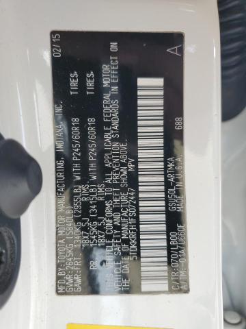 5TDKKRFH1FS072447 - 2015 TOYOTA HIGHLANDER XLE WHITE photo 14