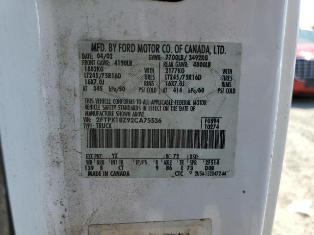 2FTPX18Z92CA75536 - 2003 FORD F-150 WHITE photo 12