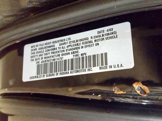 4S4BT62C136114757 - 2003 SUBARU BAJA SPORT  photo 10