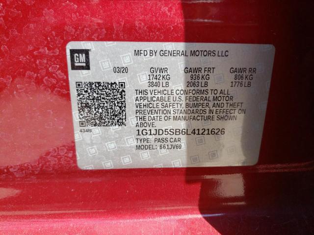 1G1JD5SB6L4121626 - 2020 CHEVROLET SONIC LT RED photo 12