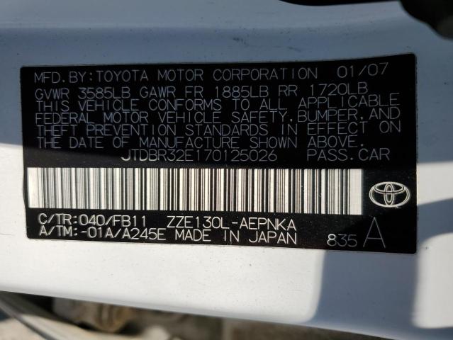 JTDBR32E170125026 - 2007 TOYOTA COROLLA CE WHITE photo 12