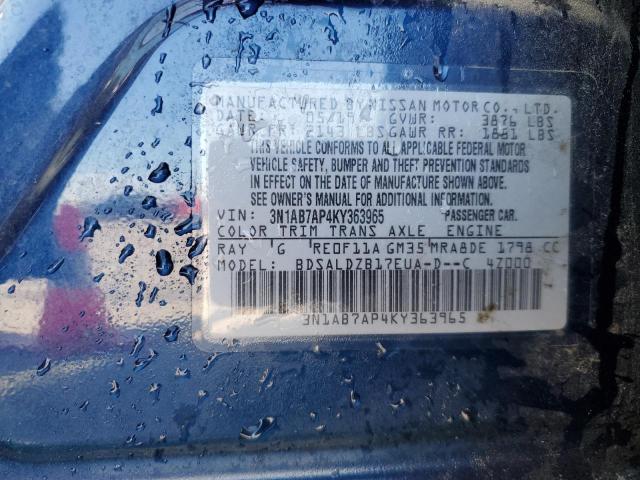 3N1AB7AP4KY363965 - 2019 NISSAN SENTRA S BLUE photo 12