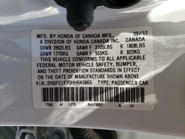 2HGFC1F70HH645865 - 2017 HONDA CIVIC EXL WHITE photo 12