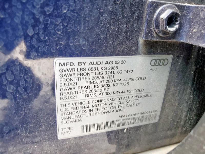 WA1VXAF71MD014185 - 2021 AUDI Q7 PRESTIGE BLUE photo 12