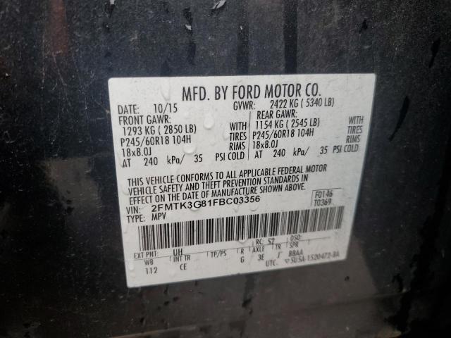 2FMTK3G81FBC03356 - 2015 FORD EDGE SE BLACK photo 12