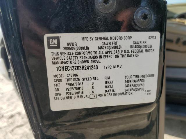 1GNEC13Z03R241240 - 2003 CHEVROLET TAHOE C1500 BLACK photo 12