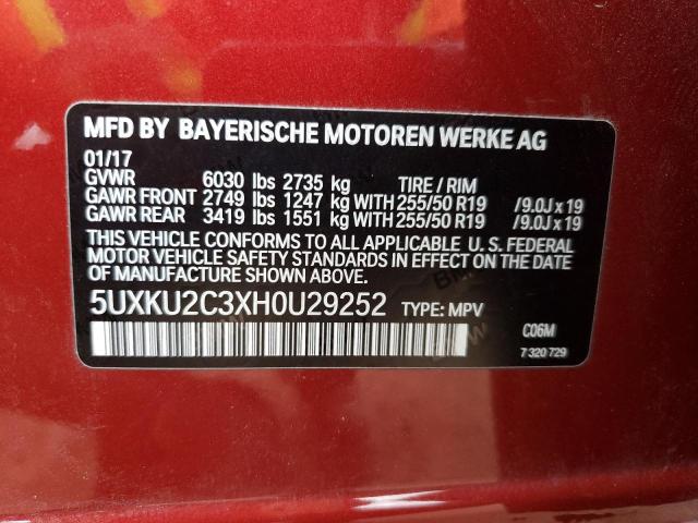 5UXKU2C3XH0U29252 - 2017 BMW X6 XDRIVE35I RED photo 13